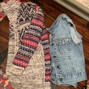 Chunky knit cardigan and denim vest - FOR GIRLS